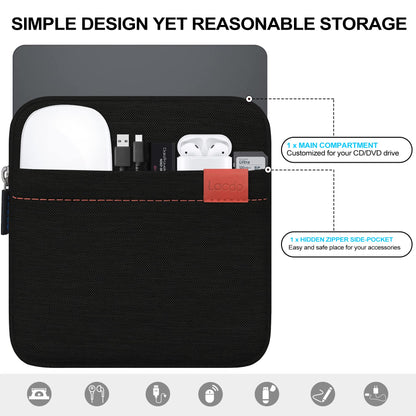 Lacdo Shockproof External CD DVD Hard Drive Sleeve Bag Pouch for Burner Player Writer Blu-Ray Apple USB SuperDrive, VersionTech/Asus/Dell/LG/HP Portable Protective Storage Carrying Case,Black