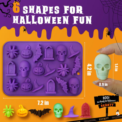 Halloween Molds Silicone for Chocolate 3 Pack, 3D Halloween Chocolate Candy Gummy Mold Skull Pumpkin Bat Ghost Witch Hat Spider tombstone Shapes Mold