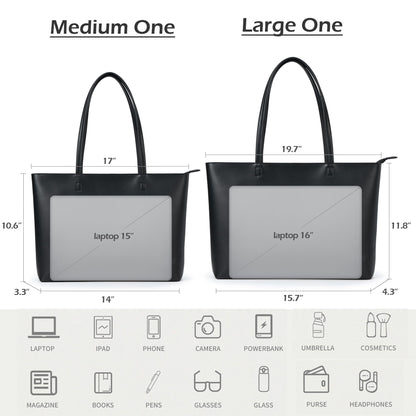 KALIDI Tote Bag Handbags for Women Large shoulder bag with Zipper Waterproof PU Women's Totes Ladies Bag for Work School Travel Daily Use (Black)