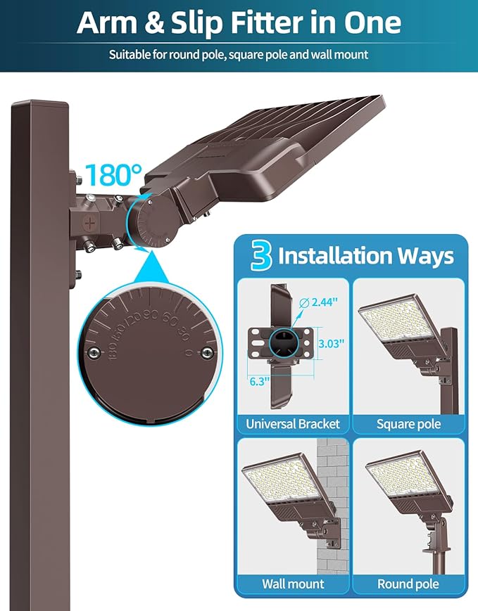 3PCS LED Parking Lot Lights 150W 120W 90W, LED Shoebox Light 5700K 5000K 4500K Adjustable Arm&Slip Fitter, DLC Listed Outdoor Pole Light with Photocell, IP65 Commercial Street Area Lighting 100-277V