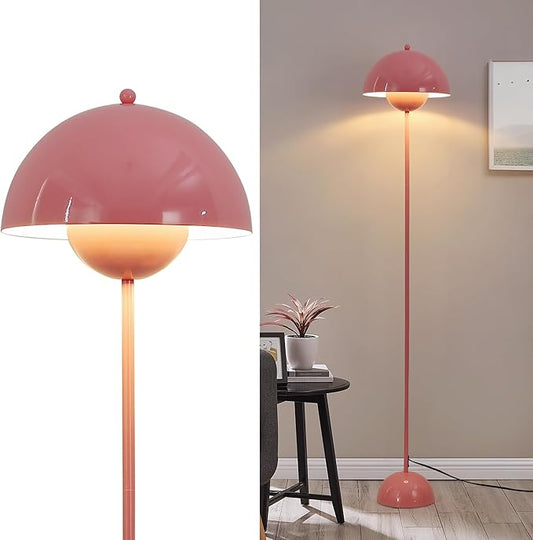 Modern Flowerpot LED Floor Lamp for Living Room, Vintage Metal Lampshade Spotlight Standing Lamp with Foot Switch, Retro E26 Base Round Floor Light Fixture for Bedroom, Office (Pink)