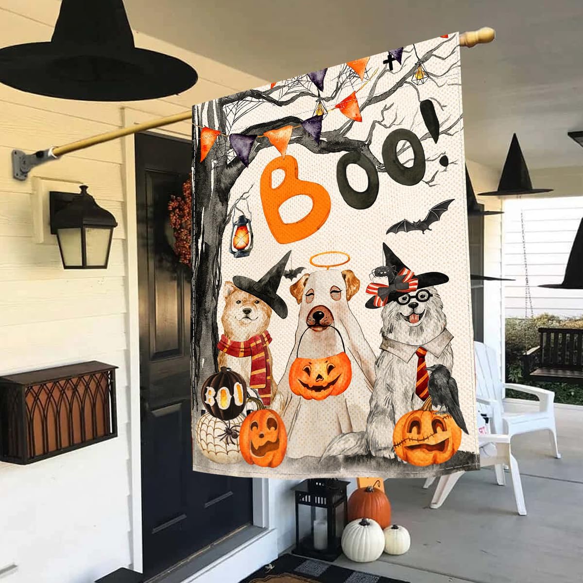 Baccessor Halloween Boo House Flag Vertical Double Sided,Scary Pumpkin Ghost Spooky Dog 28 x 40 Inch Burlap Welcome Yard Flag for Halloween Farmhouse Holiday Yard Outdoor Decoration