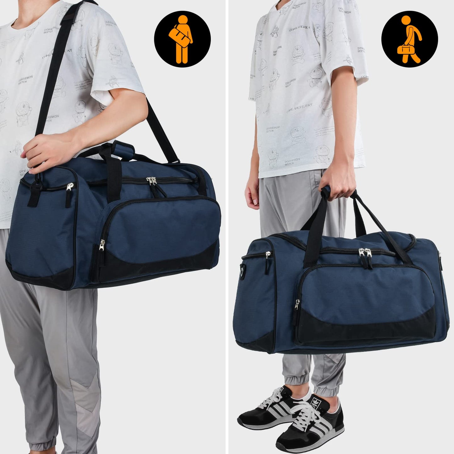 Gym Bag for Men - 55L Black Durable Large Duffle Bag for Travel, Workout, Fitness & Sport
