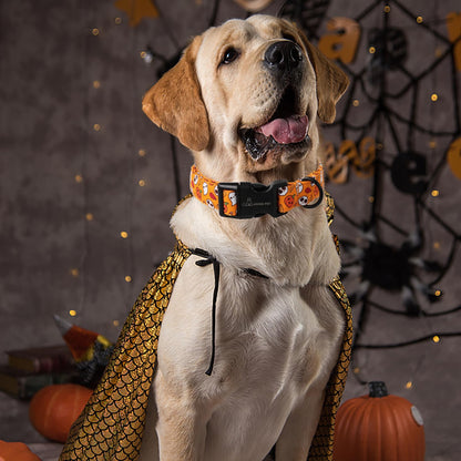 ARING PET Halloween Dog Collar, Cute Orange Ghost Pumpkin Leaves Cotton Lightweight Pet Collars with Quick Release Buckle for Puppy Small Medium Large Boy Girl Dogs-M