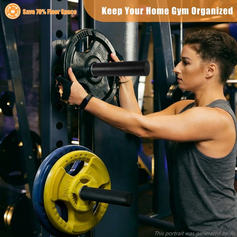 CAELUM Weight Plate Holder Power Rack Attachment, 2 Inch Olympic Plate Storage Pegs for Squat Rack, 11.8" Steel Weight Plate Storage Pins with Bar Collars, Fits 2"x2", 2"x3", 3"x3" Power Cages with 1" Holes, for Home Gym, Garage Gym, Strength Training