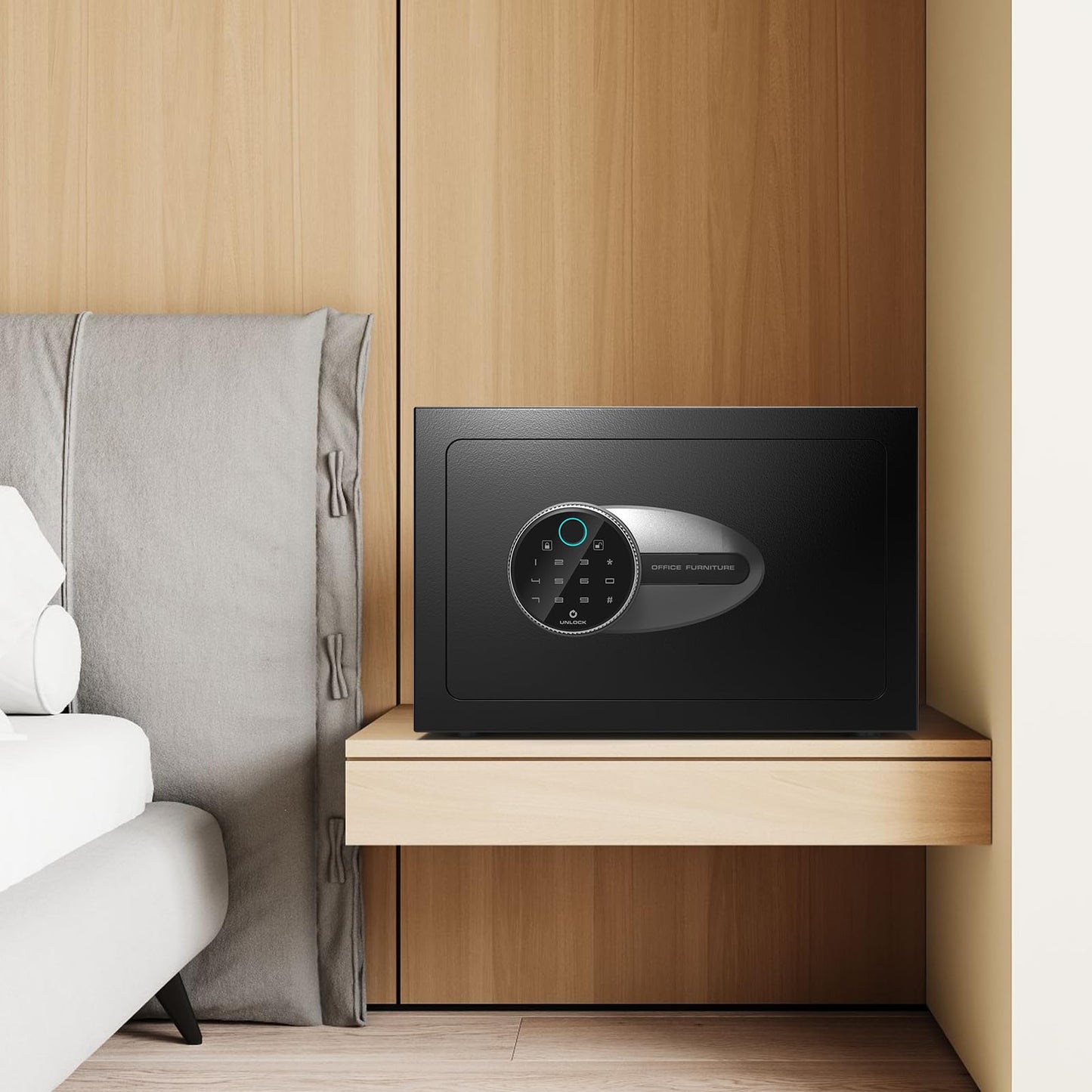 BONANO 0.5 Cub Small Safe Box, Biometric Safe with Backlit Touch Screen Keyapd and Dual Alarm System, Small safes for Home Use Fire and Water Proof Money Valuables Jewelry and Documents