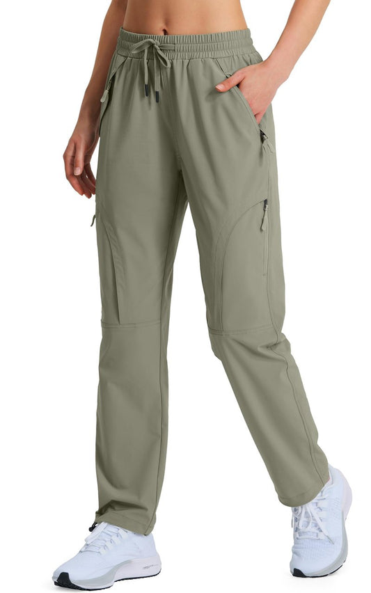 Hugut Women's Hiking Pants Quick Dry Lightweight Cargo Pants UPF 50 Water Resistant Zipper Pockets for Golf Travel Work Camping Grey Sage