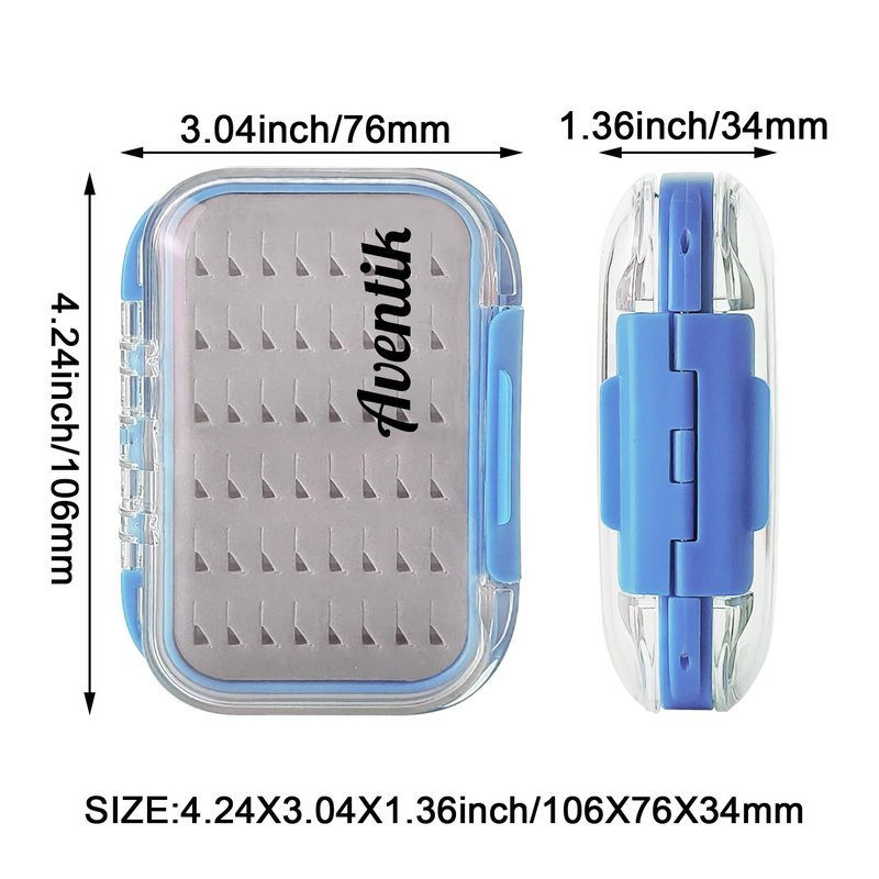 Aventik Waterproof Clear Fly Box Double Sides Floating Lightweight Fly Fishing Case Large Capacity Grip Foam Nymph Wet Dry Flies Lure Box(H18 Blue, SIZE A:4.24X3.04X1.36inch)