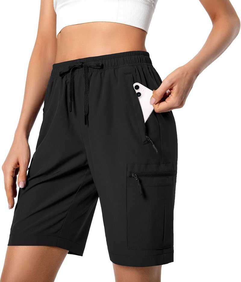 Women's Lightweight Hiking Cargo Shorts - Quick Dry Athletic Shorts with Zipper Pockets | Water Resistant, Perfect for Camping & Travel