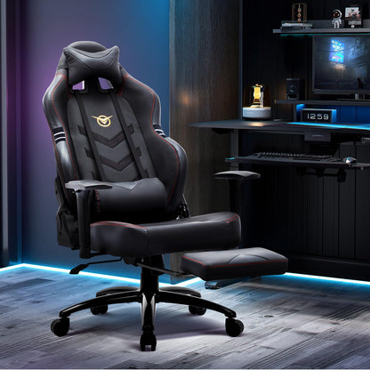 Big and Tall Gaming Chair with Footrest 350lbs-Racing Computer Gamer Chair, Ergonomic High Back PC Chair with Wide Seat, Reclining Back, 3D Armrest for Adult-Black