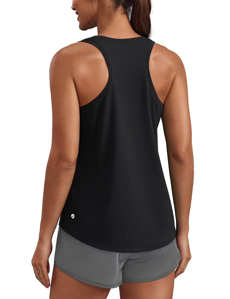 PINSPARK Womens Workout Tank Tops Lightweight Sleeveless Shirts for Women UPF 50+ U Neck Racerback Tops for Athletic Running Tennis Yoga, Black X-Large