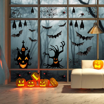 LOAVER 90 Pieces Halloween Window Clings Static Window Stickers with PVC Bats Spider Web Window Decals for Halloween Party Decoration Favors Supplies