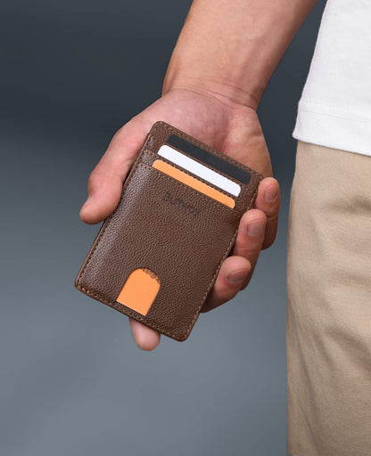 Buffway Mens Slim Wallet, Minimalist Thin Front Pocket Leather Credit Card Holder with RFID Blocking for Work Travel - Chicago Coffee