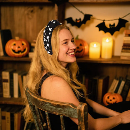 CEALXHENY Gothic Knotted Headbands for Women - Embellished Rhinestone Pearl Top Knot Hair Accessory, Costume Party Gifts