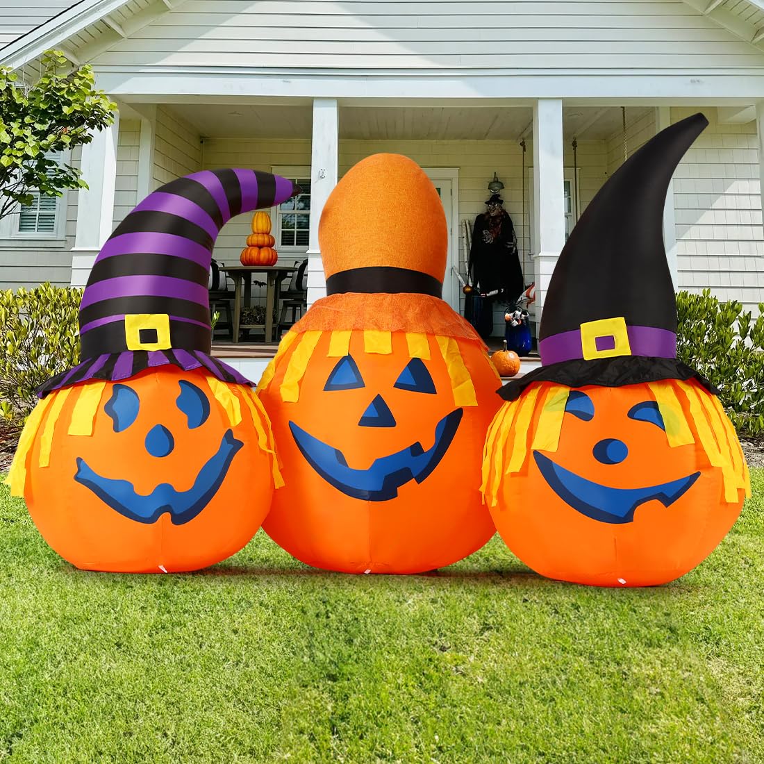 GOOSH 6.5 FT Halloween Inflatables Outdoor Pumpkin Combo with Wizard hat Blow Up Yard Decoration with LED Lights Built-in for Holiday Party Yard Garden
