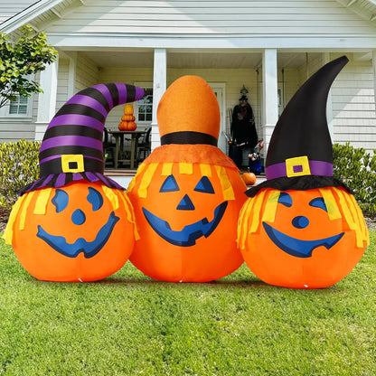 GOOSH 6.5 FT Halloween Inflatables Outdoor Pumpkin Combo with Wizard hat Blow Up Yard Decoration with LED Lights Built-in for Holiday Party Yard Garden