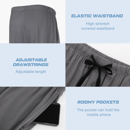 BAMBOO COOL Mens Pajama Pants Sleep Lounge Bottoms Soft Comfy Long Pj Pant Sleepwear with Pockets 2 Pack