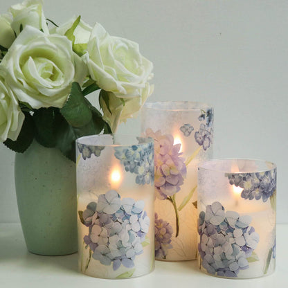 Eldnacele Hydrangea Glass LED Candles Flickering with Remote Timer, Battery Operated Flameless Candles Home Wedding Christmas Decoration Gift(3 x 4,5,6 Inches)