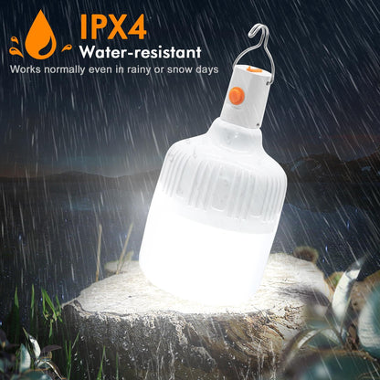 Ledeak 2 Pcs Camping Light, LED USB Rechargeable Camping Lantern Battery Powered Outdoor Tent Lamp with Hanging Hook, Dimmable 3 Modes Portable Light Bulb for Emergency Camping Patio Garden Gazebo