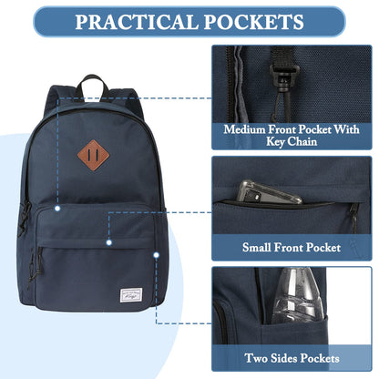 Kasgo School Backpack, 15.6 Inch Classic Lightweight Water-Resistant Rucksack Backpack for Men Women Teens Girls Boys Kids to School, College, Travel, Work, Sapphire Blue