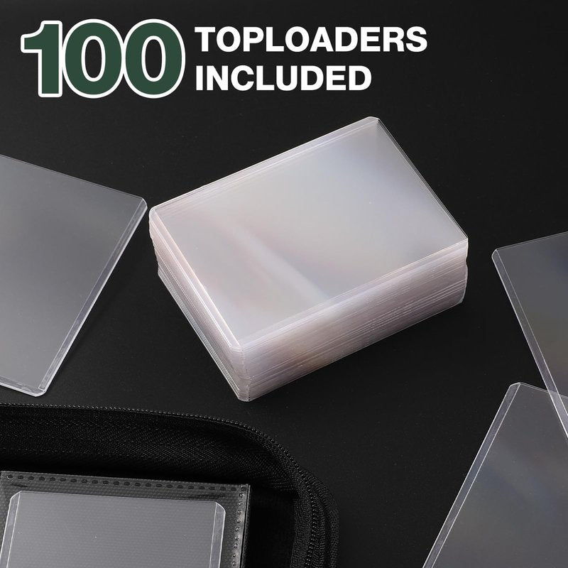 Toploader Binder, Holds 360 Toploaders, 100 Toploaders INCLUDED, 9-Pocket PU Cover Top Loader Binder for 3" x 4" Rigid Toploader, Ringless Double-Sided Toploader Card Binder for TCG, Sport Cards