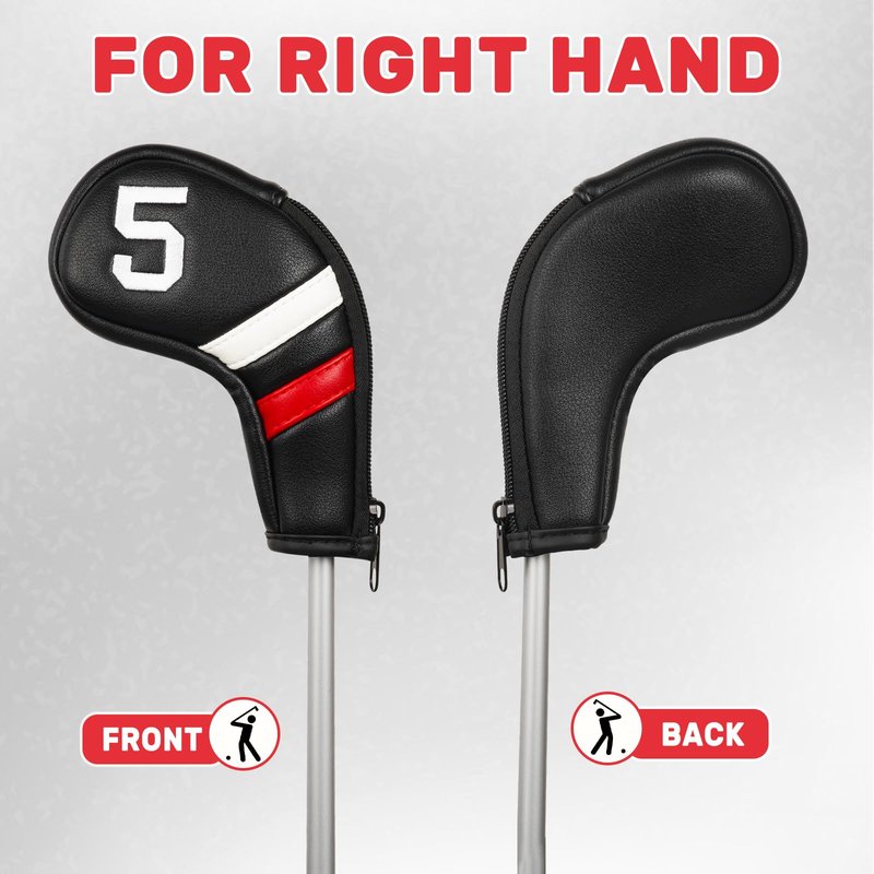 Big Teeth Golf Iron Headcovers, Colorful Iron Golf Club Covers Zipper Closure, Black and White Big Number Iron Golf Club Covers for Men