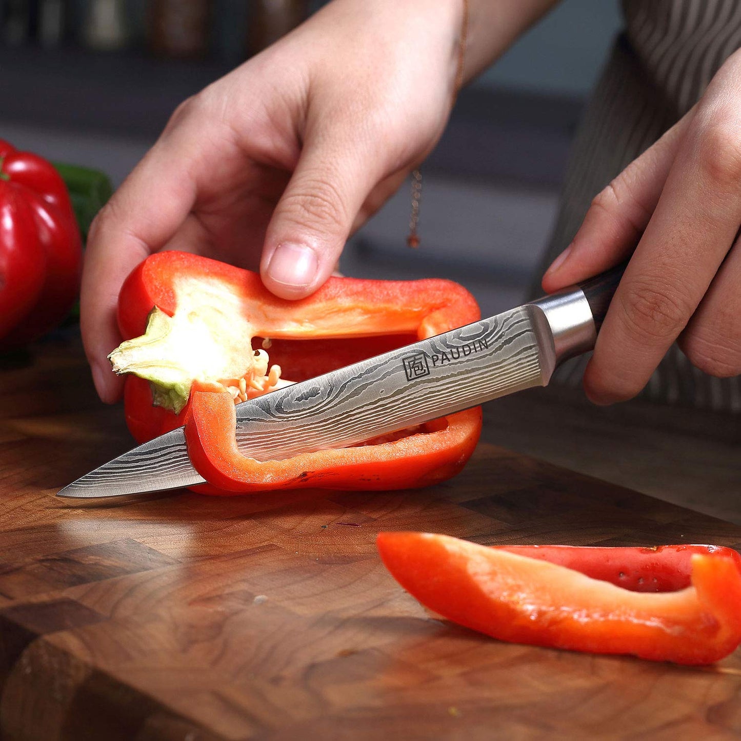 PAUDIN Utility Knife, Kitchen Knife 5 Inch, High Carbon Stainless Steel, Multipurpose Paring Knife for Fruit and Vegetable Cutting with Wooden Handle, Premium Gift Box