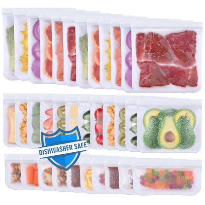 Lerine 10 Pack Dishwasher Safe Reusable Bags, Leakproof Reusable Freezer Bags, BPA Free Food Storage Bags for Marinate Food Travel - 3 Gallon 4 Sandwich 3 Snack