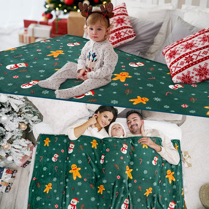 PAVILIA Christmas Gingerbread Throw Blanket | Green Holiday Christmas Fleece Blanket | Soft, Plush, Warm Winter Cabin Throw, 50x60 (Green Gingerbread)