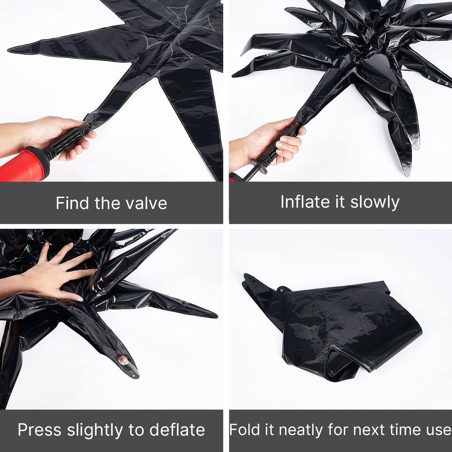PartyWoo Black Star Foil Balloons 6pcs Different Sizes Pack of 27 22 Inch Large Black Starburst Spike Mylar Balloons for Graduation Birthday Retirement Anniversary Space Theme Party Decorations