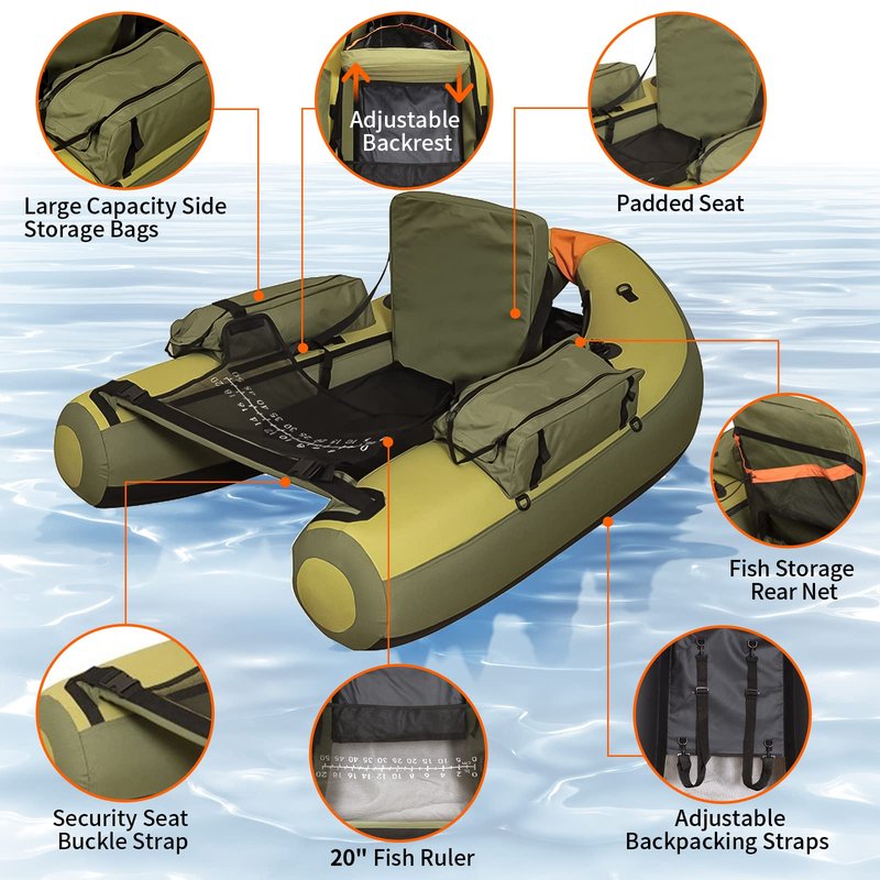 Xproutdoor Fishing Float Tube with Adjustable Backpack Straps, Storage Pockets, Fish Ruler, Fly Fishing Boat with Pump, Oar, Rod Holder and, Fins