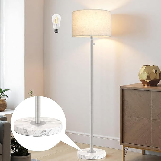 Floor Lamp for Bedroom,Dimmable Brushed Nickel Floor Lamp,Modern Standing Lamp with Marble Base,Tall Standing Lamp for Bedroom, Reading,Office & Kids' Room,LED Bulb Included