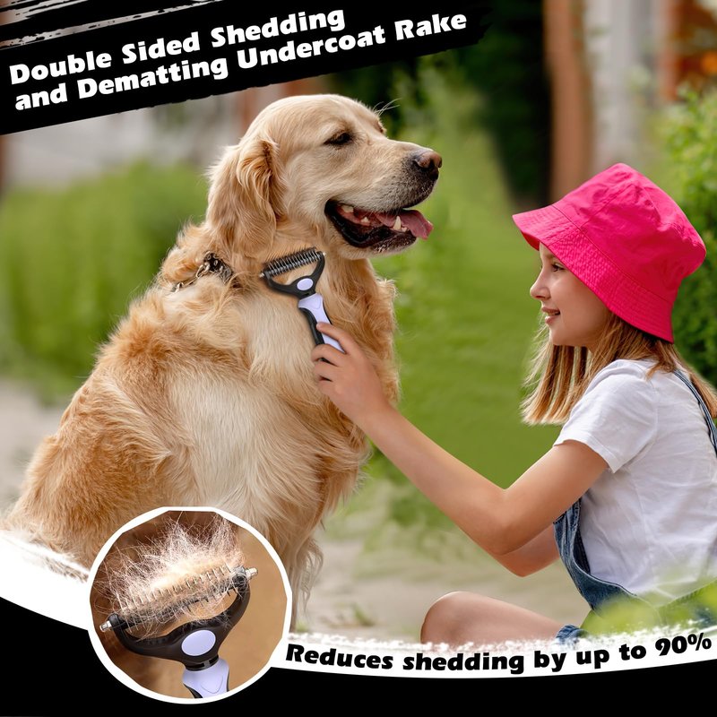 3PCS Self Cleaning Slicker Brush & Pet Grooming Rake & Flea Comb for Dogs,Cats and Horses | Double-Sided Dematting Comb & Skin Friendly Deshedding Grooming Tool | Pet Supplies(Light Purple)