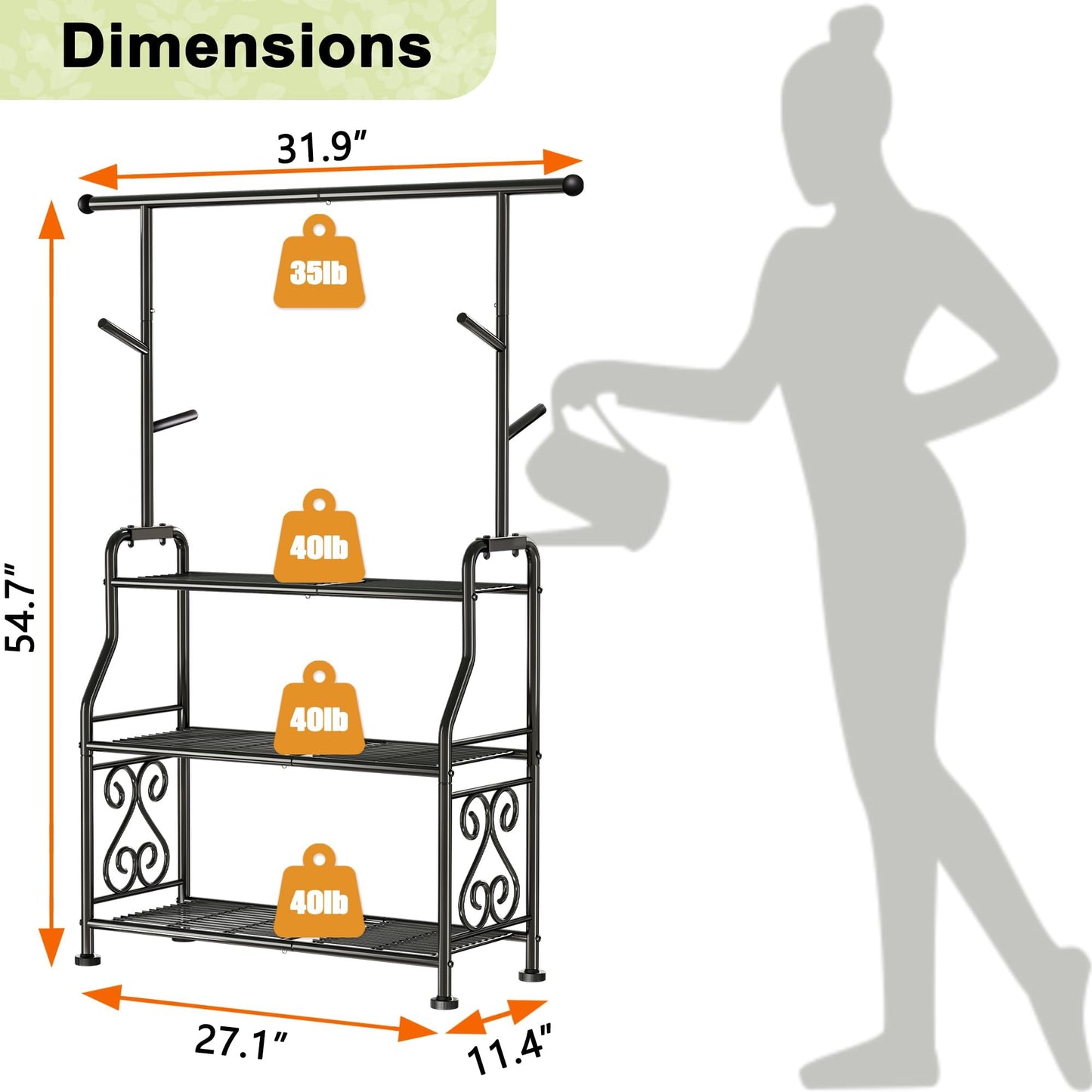GIOTORENT Plant Stand Indoor, 3-Tier Heavy Duty Metal Shelf for Patio & Indoor, Tall Plant Holds 14+ Plants with 5 Hooks, Rust-Proof Plant Holder for Garden, Balcony, Living Room, Black