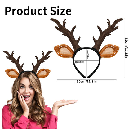 woxafo Deer Antlers Headband, Deer Costume for Women Adults, Cute Reindeer Horns Ears Costume Accessories for Halloween Christmas Cosplay Supplies