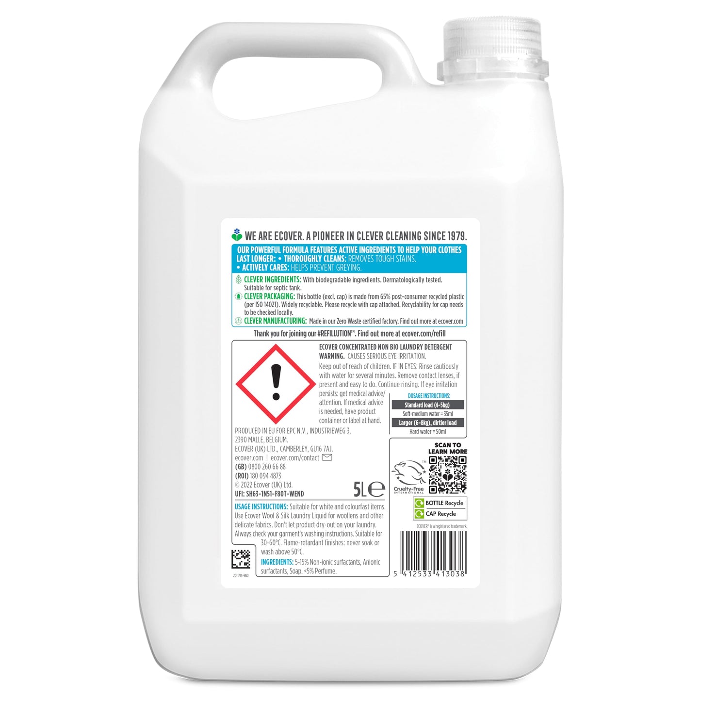 Ecover Concentrated Non-Bio, Laundry Detergent Refill, Laundry Washing Liquid, Lavender and Sandalwood, 142 Washes, 5L