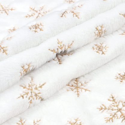 Dremisland Christmas Tree Skirt 36" Large White&Gold Luxury Faux Fur Tree Skirt with Snowflakes Super Soft Thick Plush Tree Skirt for Xmas Tree Decoration (Golden, 36inch/90cm)