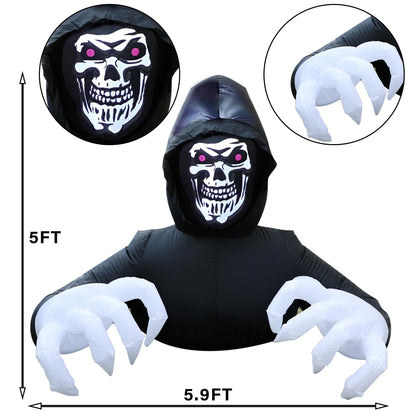 DR.DUDU 6 Ft Halloween Inflatable Decoration Grim Reaper Spooky Ghost with LED Lights for Outdoor Garden Yard Lawn