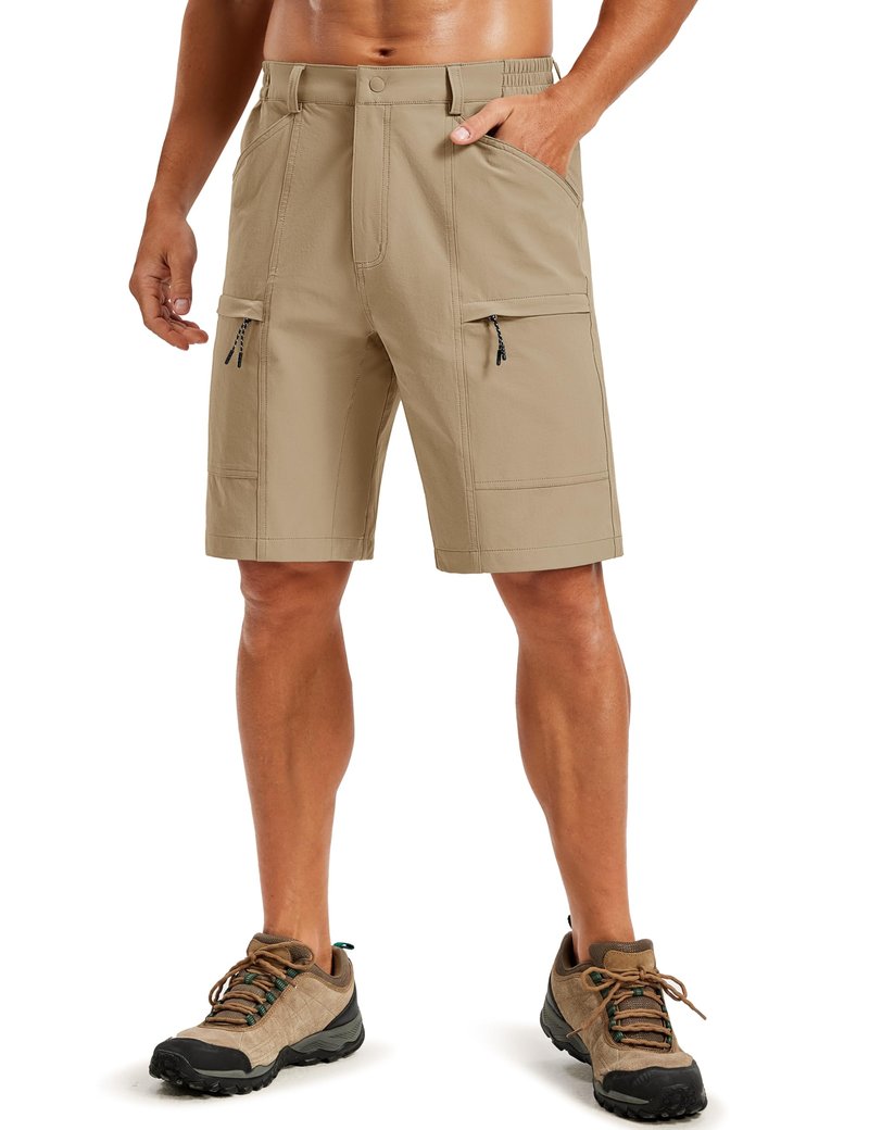 TACVASEN Men's Hiking Shorts 10" Quick Dry Lightweight Breathable Dress Outdoor Work Fishing Summer Shorts with 5 Pockets Khaki 36