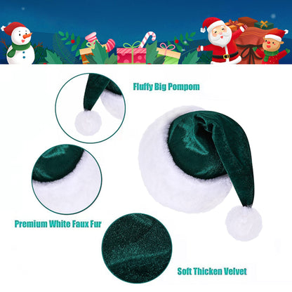Eoocan Santa Hat for Adults, Unisex Velvet Comfort Xmas Hats Extra Thicken Plush for Christmas New Year Festive Holiday Party