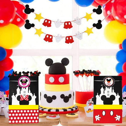 MOAXMOA Party favor Gift Bags Candy Treat Bags Birthday Baby Shower Wedding Mickey Minnie Theme Decorations Supplies with Stickers Set of 24