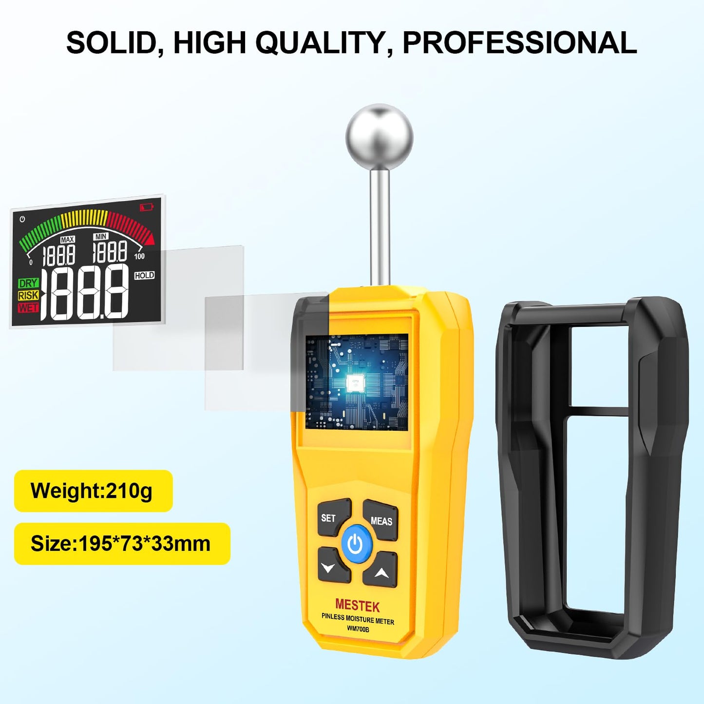 MESTEK Wood Moisture Meter for Non-Destructive Moisture Detection in Drywall, Wood, and Masonry, Moisture Tester with Backlit Color LCD Display & Alarm Function, Detects up to 20-40mm Below Surface