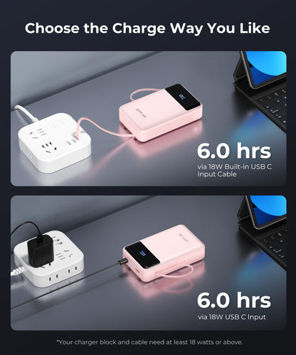 Portable-Charger-Power-Bank Travel Essentials Battery Pack USB C 30000mAh Built in Cable 22.5W Phone Fast Charging Powerbank Compatible with iPhone 16 15 14 13 12 11 iPad Samsung Google Xiaomi