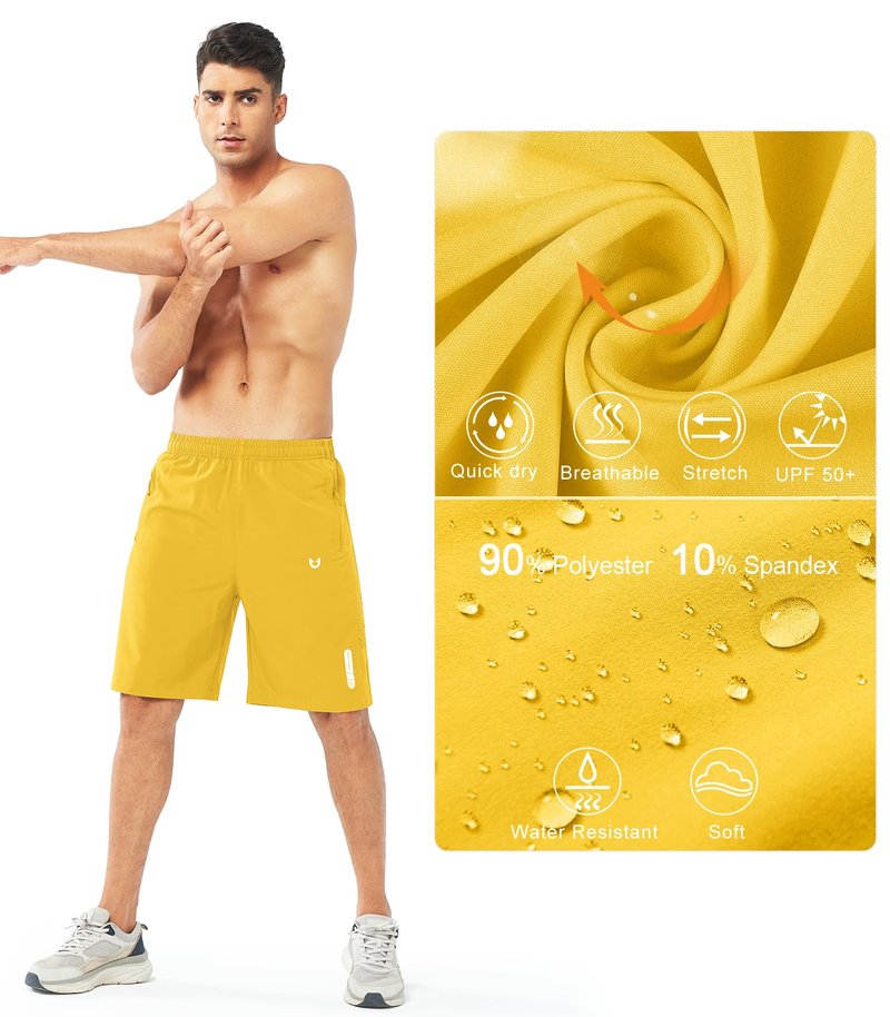 NORTHYARD Men's Athletic Running Shorts Gym Workout 7"/9"/5" Quick Dry Lightweight Sports Basketball Tennis 3 Zipper Pockets YELLOW-9inch 3XL