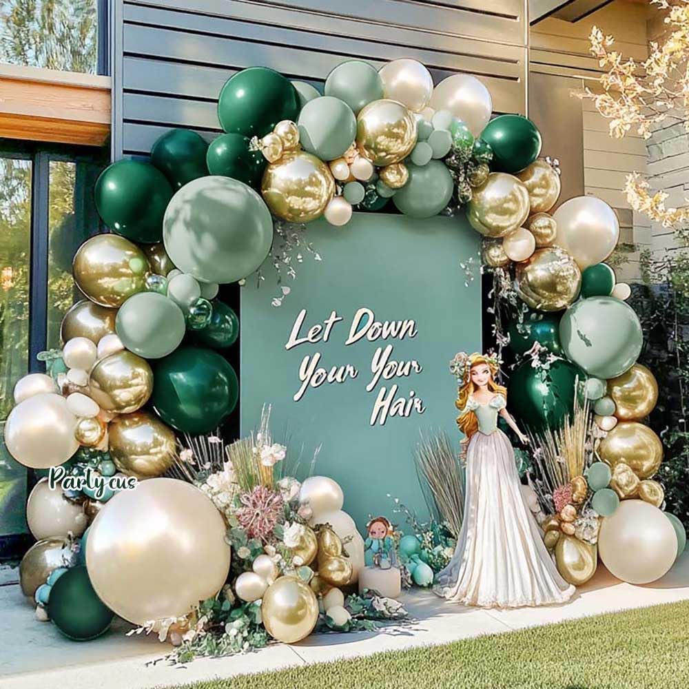 Emerald Green Gold Balloon Arch Kit Double Stuffed Dark Dusty Green Pearl White Sand Latex Christmas Balloon Garland for Birthday Wedding Anniversary Xmas Winter New Year Party Decoration