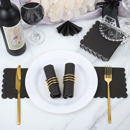 NatNarr 120 Pcs Cocktail Napkins Black Halloween Napkins Disposable Scalloped Bar Napkin Beverage Dessert Napkin for Halloween, Birthday, Coffee, Bar, Kitchen, 5 x 5 Inch
