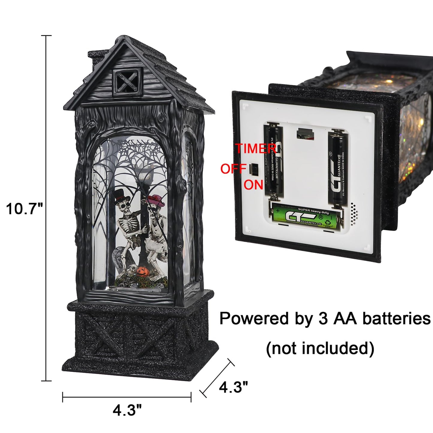 Eldnacele Halloween Ghost Projection Snow Globe Lantern with 6-Hour Timer, Lighted Plug-in & Battery Operated Water Glittering Snowing Globe Lamp for Spooky Fall Halloween Indoor Decoration(Skeleton)