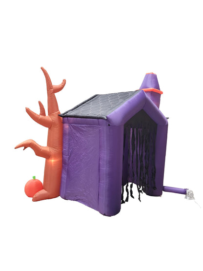 8.5 Foot Halloween Inflatable Haunted House Castle with Skeleton, Ghost, Tree and Pumpkin Lights Decor Outdoor Indoor Holiday Decorations, Blow up