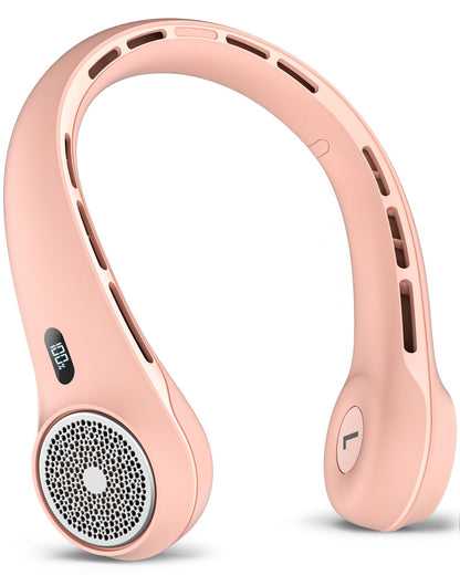 Hssio Portable Neck Fan with 4000mAh Rechargeable Battery & LED Display, Personal Cooler for Women/Men, 3-Speed Bladeless 360° Cooling Fans, Stylish Gift for Gym/Travel/Office, Pink