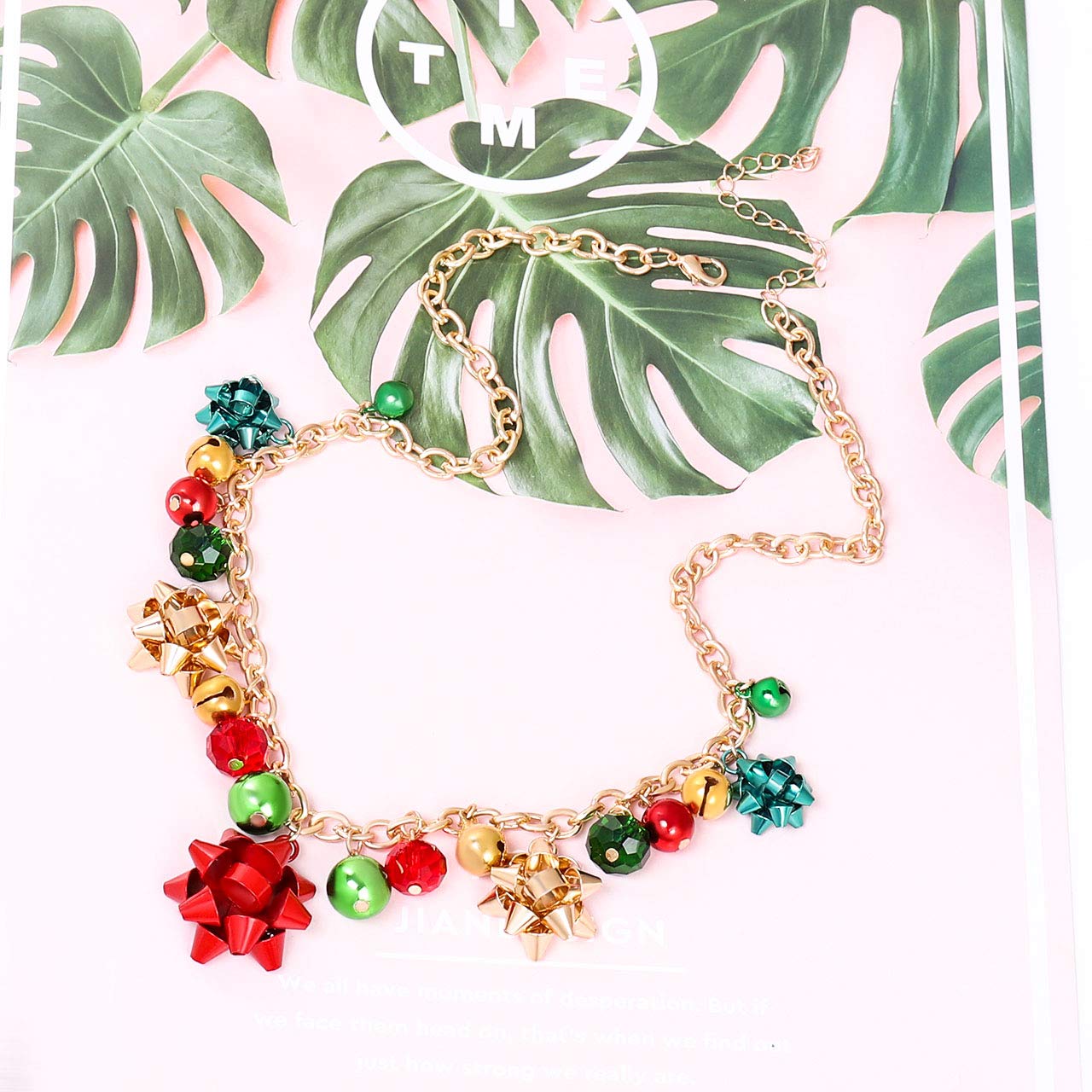 XOCARTIGE Christmas Necklace X-Mas Jingle Bell Necklaces Festive Bow Pendant Necklace Present for Women (A Gold)